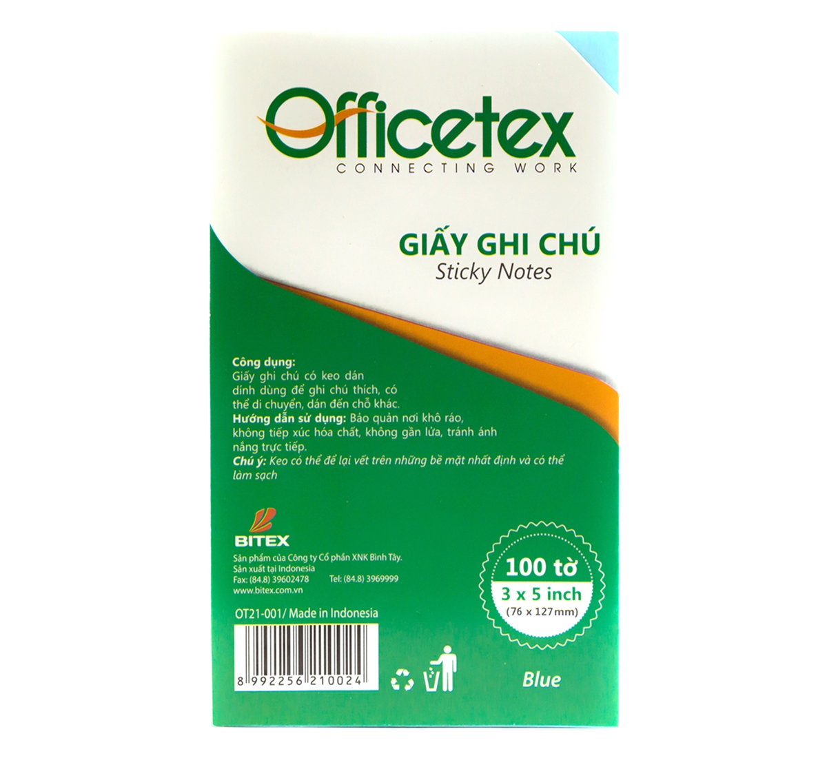 Giấy Ghi Chú Officetex 3x5 Ot21-001 Màu Xanh Dương