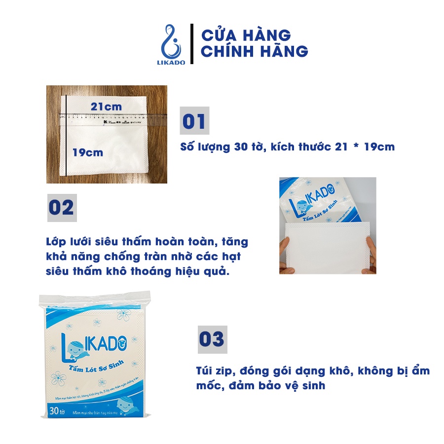 Miếng lót phân su cho bé LIKADO(30 tờ/gói)(20x20cm)(6 gói)