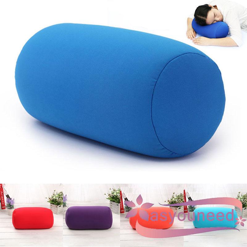 Gối hình trụ nhồi hạt xốp micro vỏ bằng spandex co giãn màu trơn kích thước 31x17cm