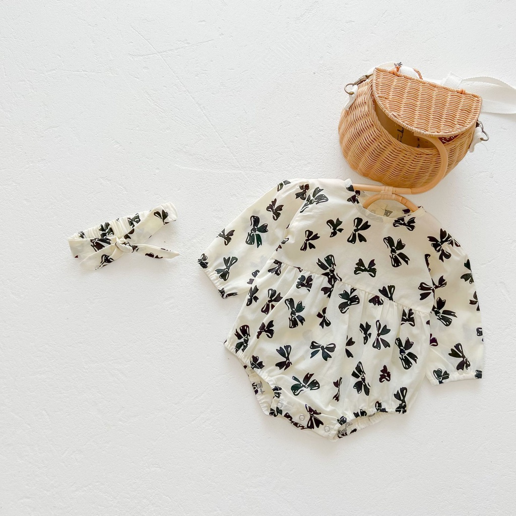 Áo Liền Quần Bằng Cotton In Họa Tiết Thắt Nơ Phong Cách Phương Tây Thời Trang Xuân Hè 2023 Mới Cho Bé Gái