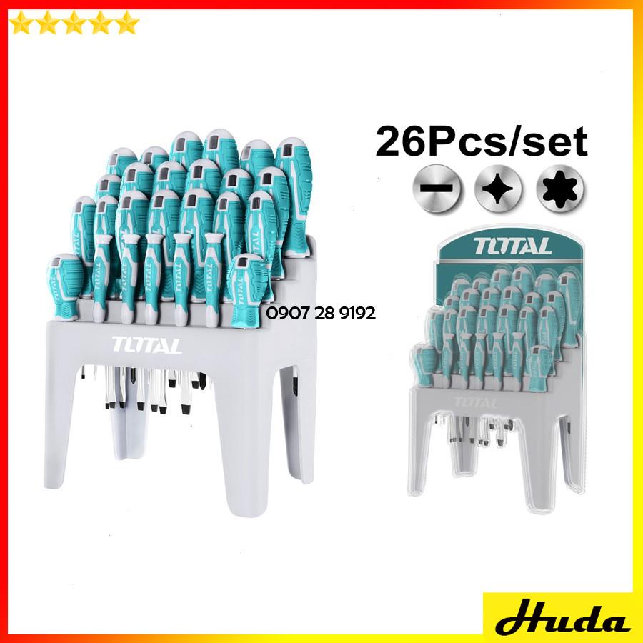 Bộ 26 tua vít dẹp, bake, sao, vuông cán tròn đa năng tiện dụng Total Ingco 1234
