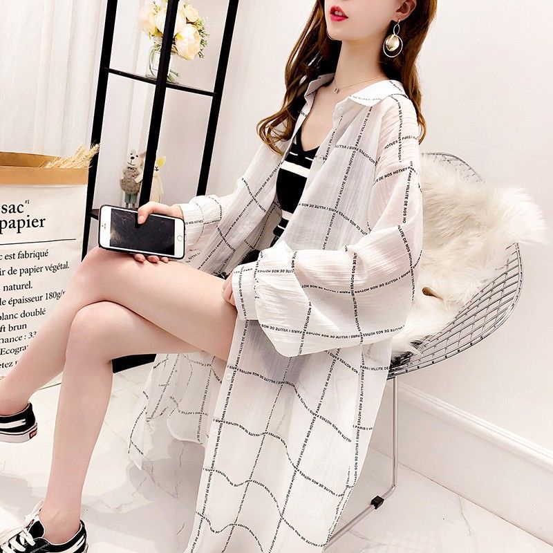 Áo Khoác cardigan Tay Dài Chống Nắng Họa Tiết Sọc Caro Thời Trang Mùa Hè Cho Nữ