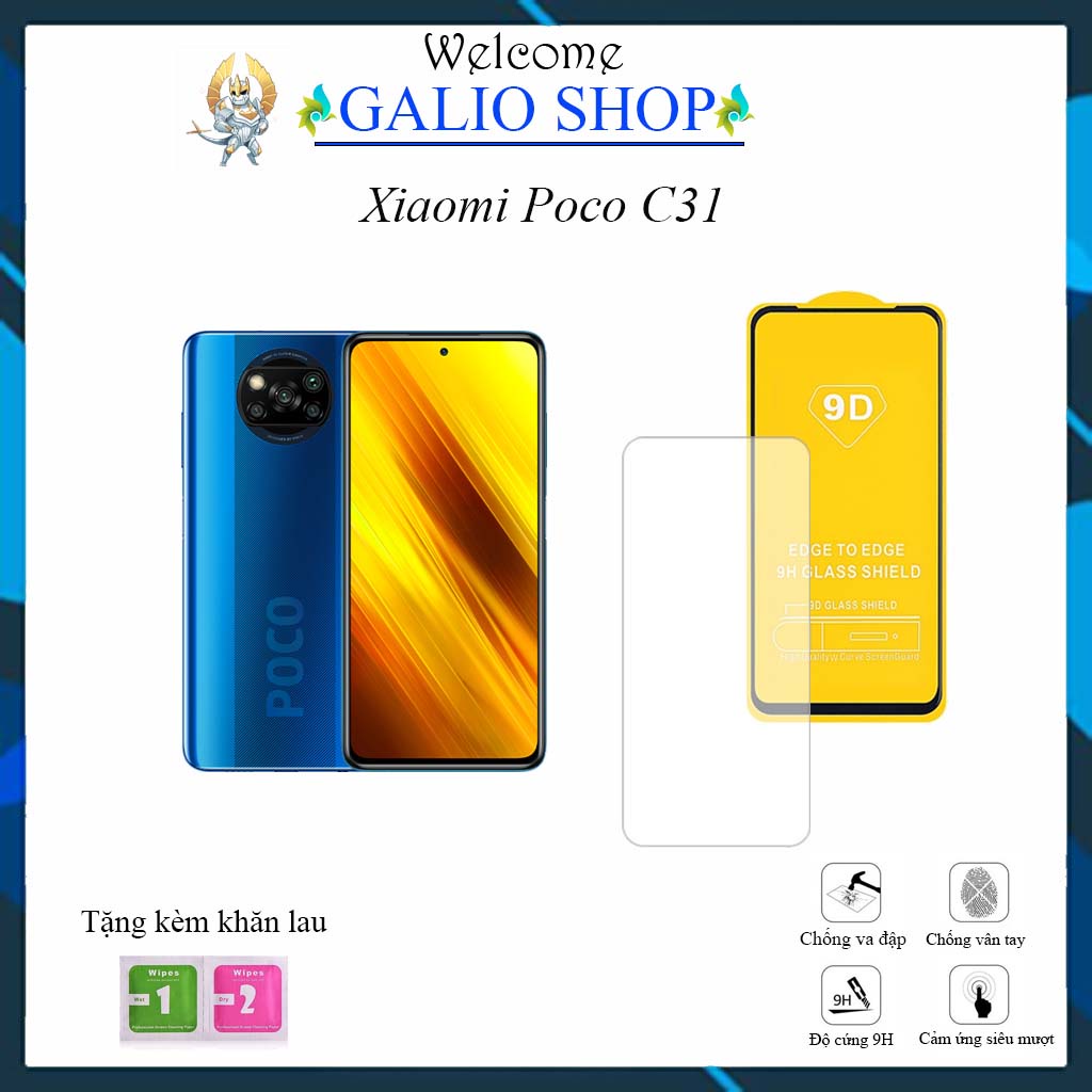 Kính cường lực Xiaomi Poco C31 Full màn cao cấp 9D độ cứng 21H [FM]