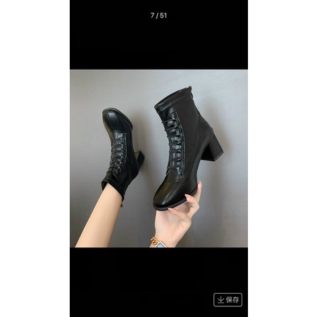 Ảnh thật + Video Bốt nữ buộc dây da lỳ mềm êm chân gót trụ cao 7p fullbox 6331