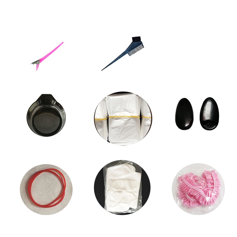 Set 8 dụng cụ nhuộm tóc PFFEE gồm bát nón bao tay kẹp tóc băng đô dây buộc tóc chụp tai bàn chải màu