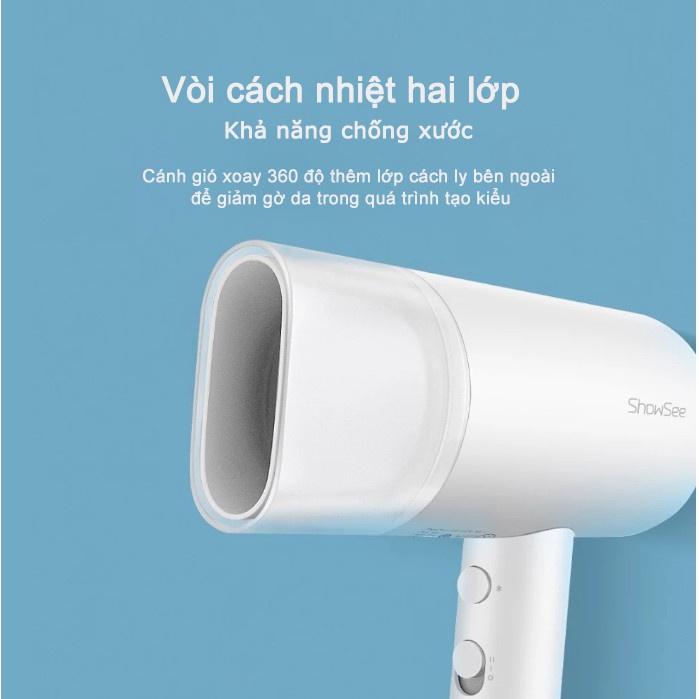 Máy sấy tóc Xiaomi Showsee A1-W công suất 1800W , máy sấy bổ sung ion âm chống xù rối khô tóc