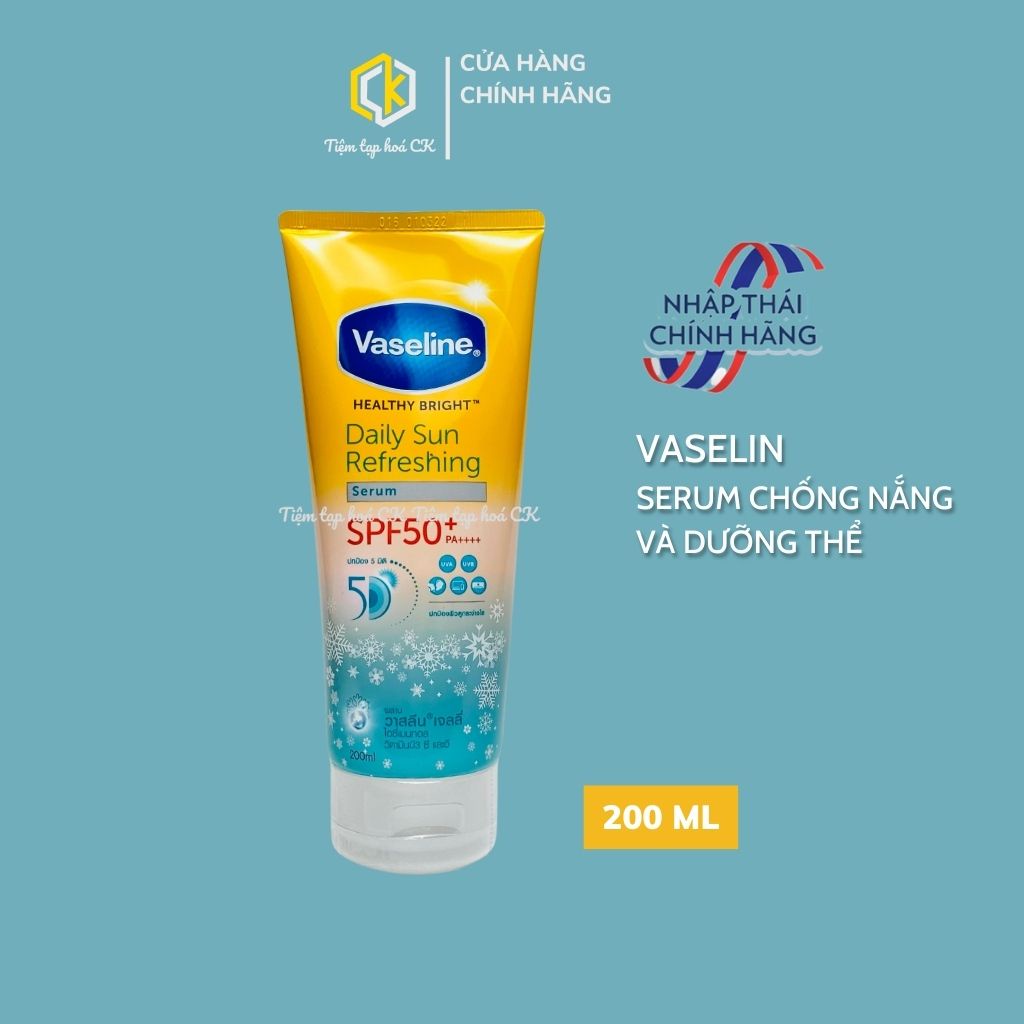 Kem chống nắng, serum chống nắng trắng da Vaseline 50X Healthy Bright Daily Sun Refreshing SPF50+ 200ml Thái Lan