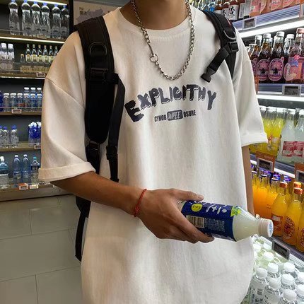 Áo Thun Tay Ngắn Dáng Rộng In Chữ Thời Trang Mùa Hè Phong Cách Hàn Quốc Cho Nam Size M-5XL