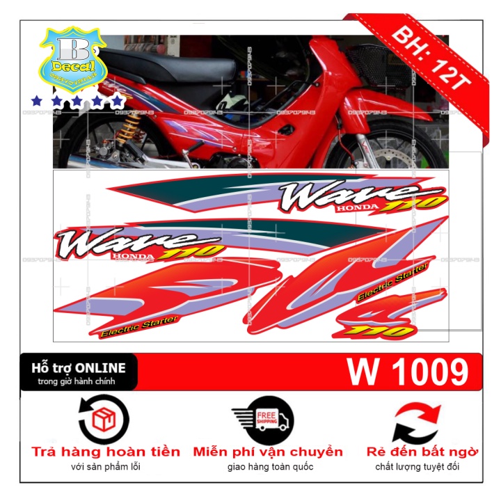 ( Quí khách vui lòng mang ra tiệm cho thợ dán ) Tem wave nhỏ đời đầu mẫu zin đỏ