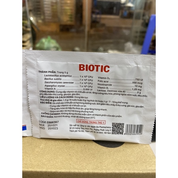 Men tiêu hoá cho chó mèo Biotic 5g