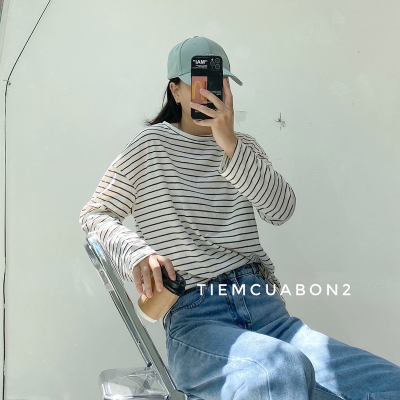 Áo phông giấy kẻ dài tay