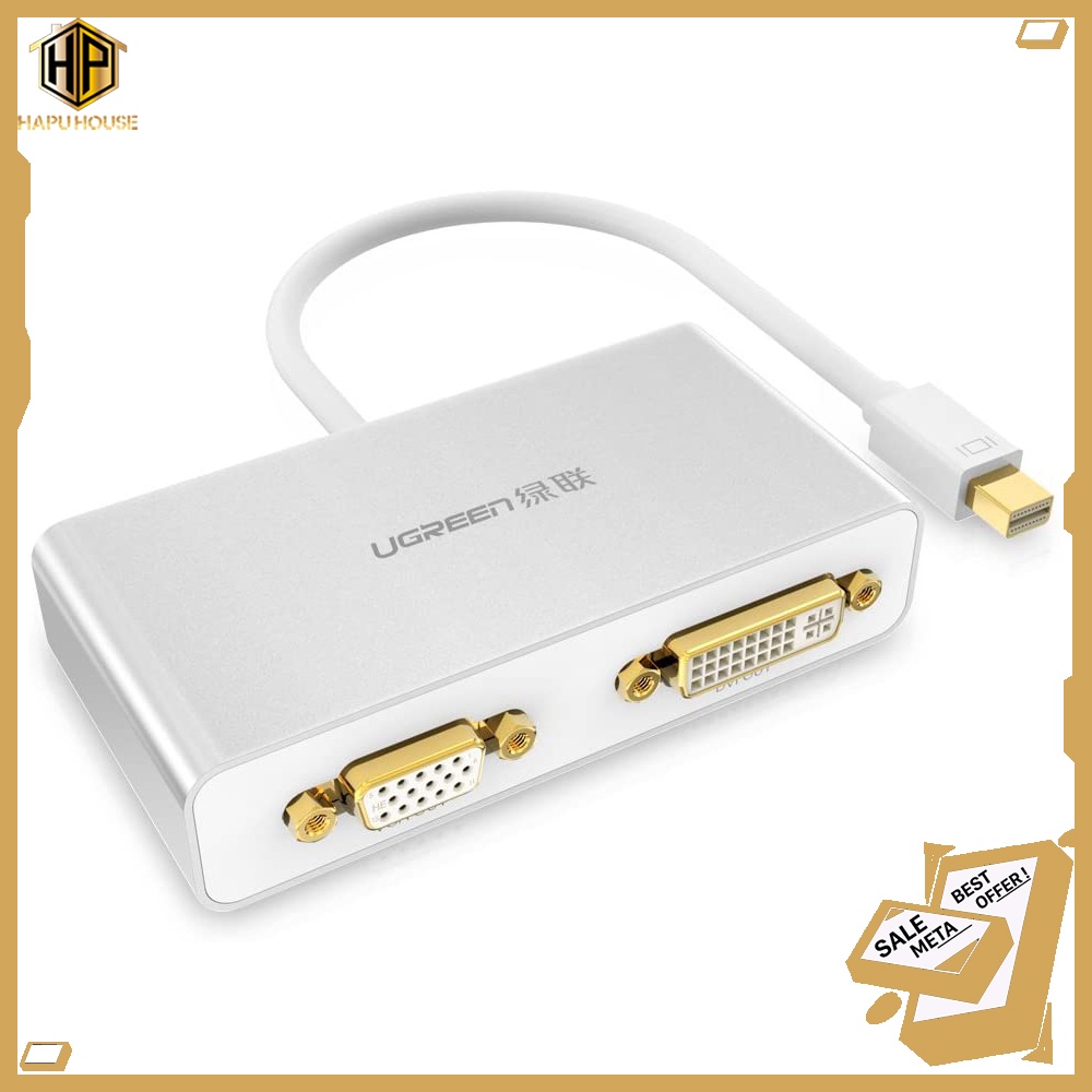 Cáp chuyển 3 in 1 Mini Displayport to HDMI, VGA, DVI Ugreen 10438 hỗ trợ 3D 4K cao cấp - Hapuhouse