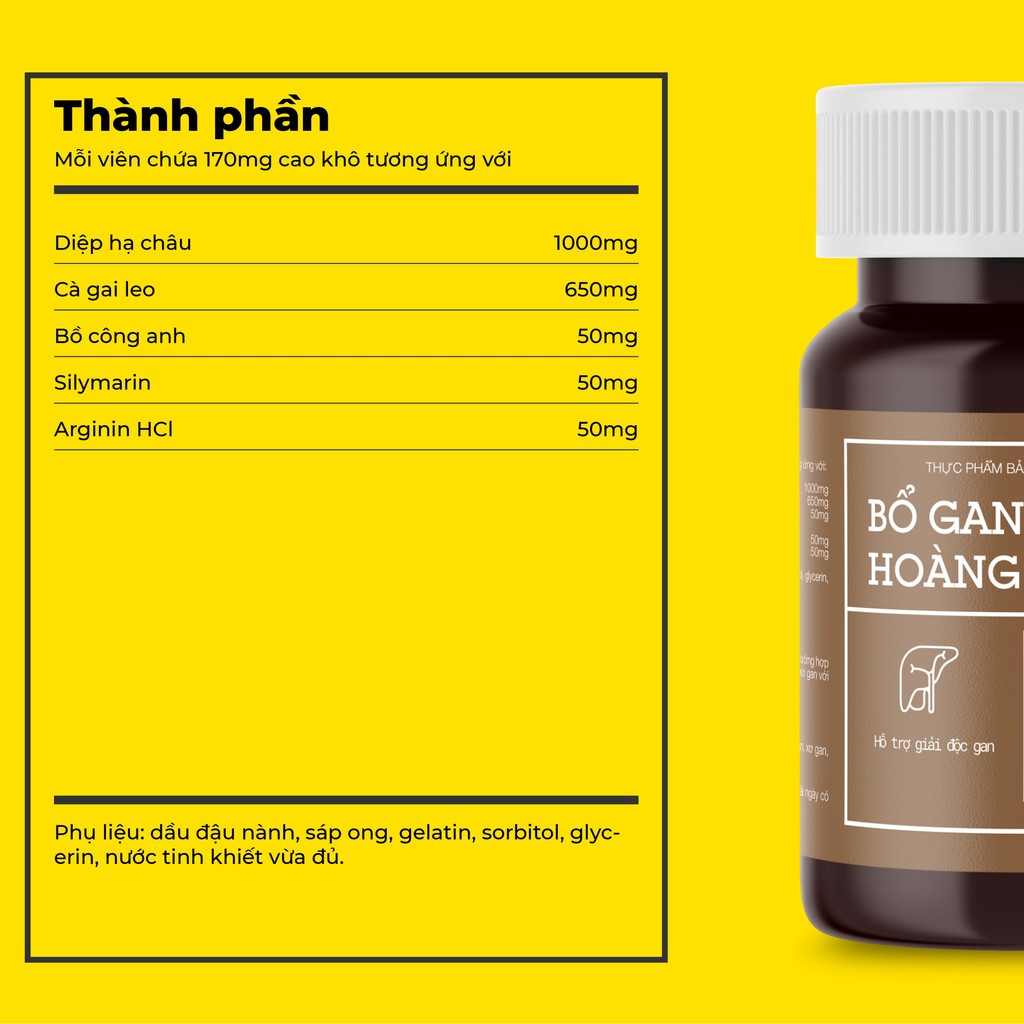Bổ Gan Hoàng Liên - Hỗ trợ giải độc gan, tăng cường chức năng gan, bảo vệ tế bào gan (Lọ 60v)