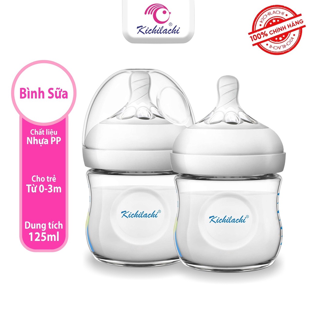 Bình Sữa Cổ Rộng Kichilachi Natural Cho Bé Sơ Sinh Chất Liệu Nhựa Pp Chịu Nhiệt, Núm Vú Silicon Mềm[ KÈM NÚM TI ]