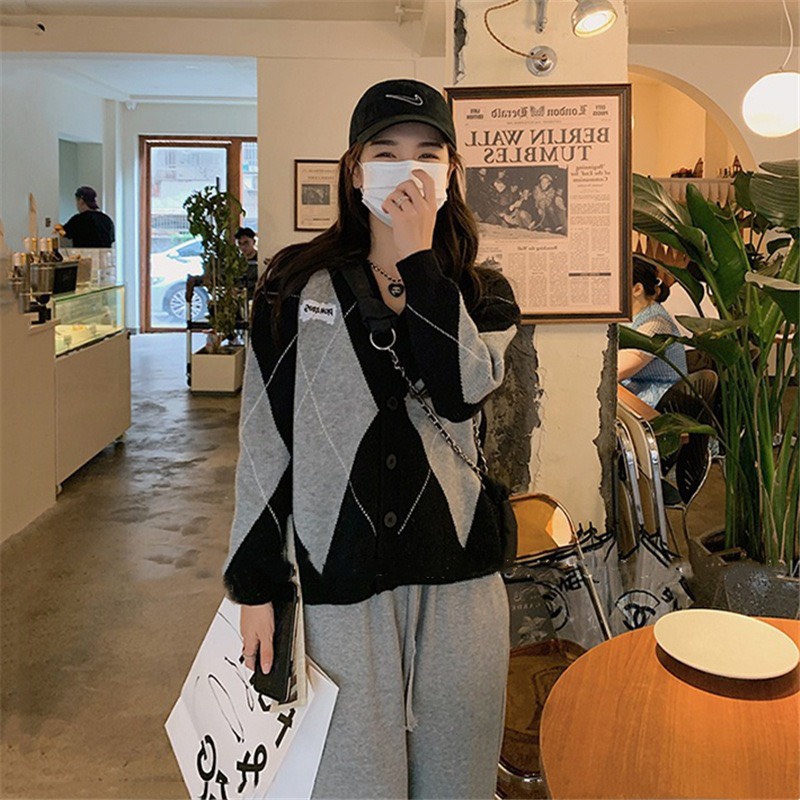 Áo cardigan len khoác ngoài Forgirl xanh lá dáng rộng phối cúc