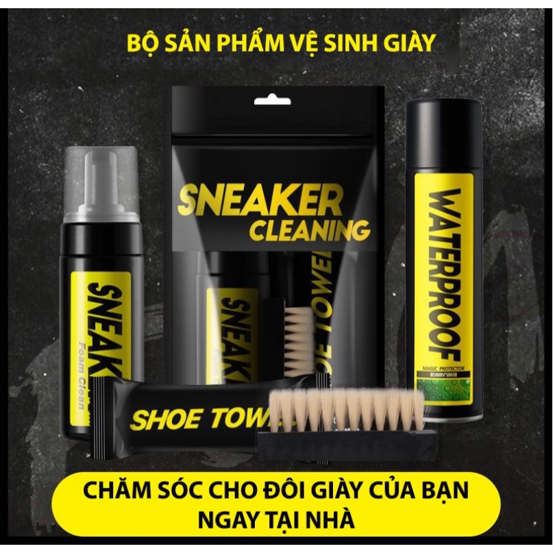 Bộ Kit Cao Cấp 4in1 Vệ Sinh Giày Sneaker Cleaning 150ml Có Tặng Kèm Bàn Chải Và Khăn Khăn Lau Giày Quick Wipes 12 Miếng