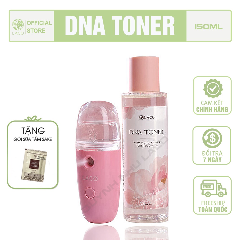 Nước hoa hồng -Toner DNA Laco thu nhỏ lỗ chân lông, cân bằng độ pH 150ml Tặng máy phun sương Nano