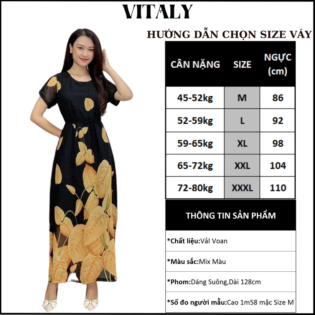 Đầm Trung Niên Sang Trọng Cao Cấp VITALY,Váy Lụa Nữ Cho Mẹ Đẹp Đi Chơi Dự Tiệc Du Lịch Dáng Dài Suông 30,40,50 Tuổi MX40
