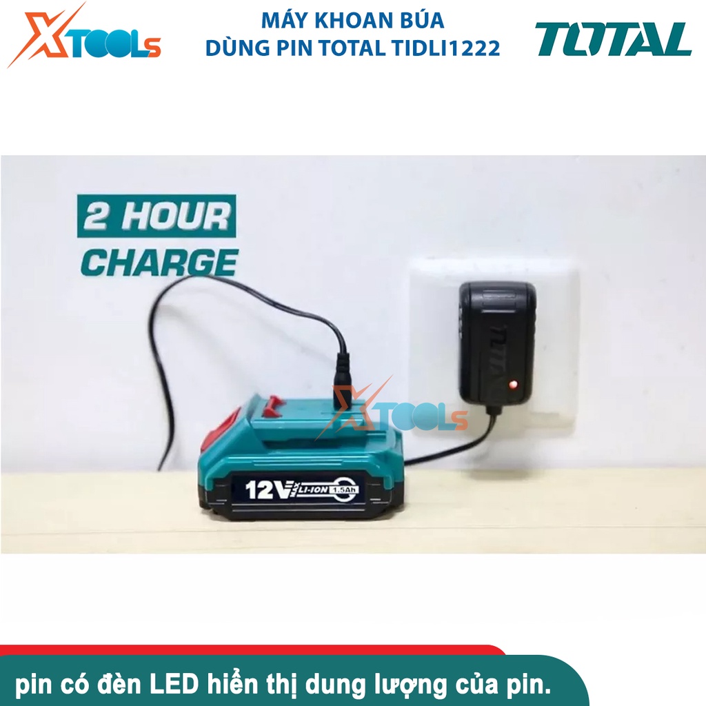 Máy khoan búa 12v Total TIDLI1222, lực mô men quay tối đa 25nm, lực búa tối đa 0-5500/0-20000bpm [CHÍNH HÃNG][XTOOLS]