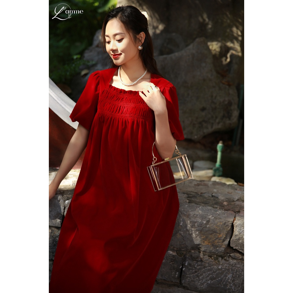 Đầm bầu mặc tết Sienna chất nhung cao cấp siêu sang trọng thiết kế by LAMME
