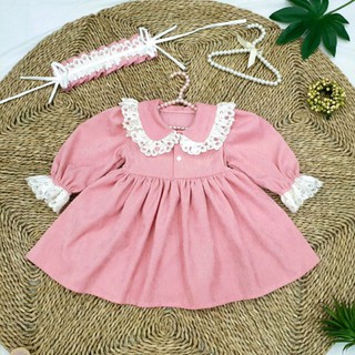 Đầm bé gái cổ bèo tặng kèm băng đô