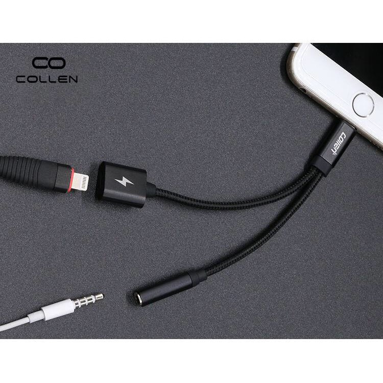 Dây chuyển đổi sang tai nghe cho điện thoại iphone 3.5mm, dây chuyển kết hợp sạc cổng lightning COLLEN