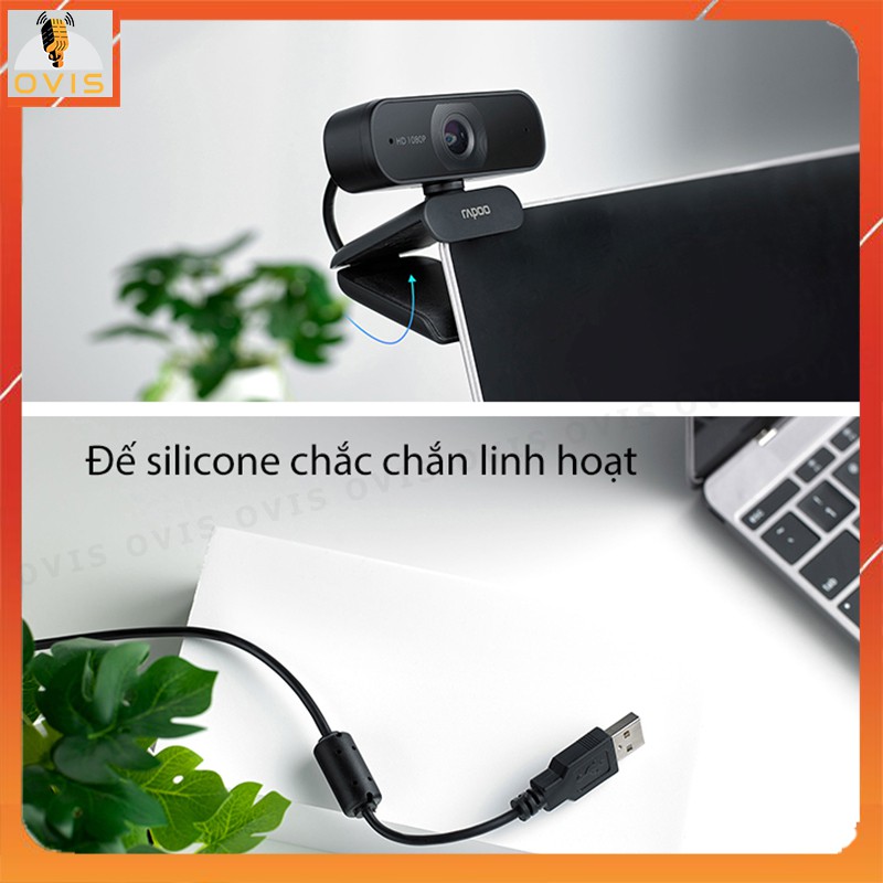 Rapoo C260 - Webcam Họp Trực Tuyến Phân Giải HD 1080p, Góc Siêu Rộng 95°, Tự Động Lấy Nét, Giảm Tiếng Ồn Kép