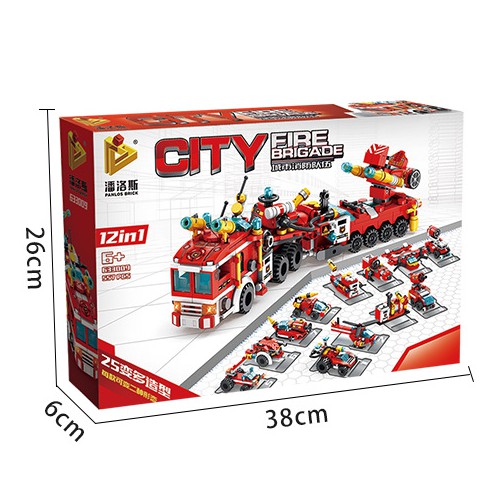 Đồ chơi lắp ráp xe cứu hỏa - Fire Truck 12 in 1 Panlos  633009 - Đồ chơi trí tuệ 577 mảnh ghép