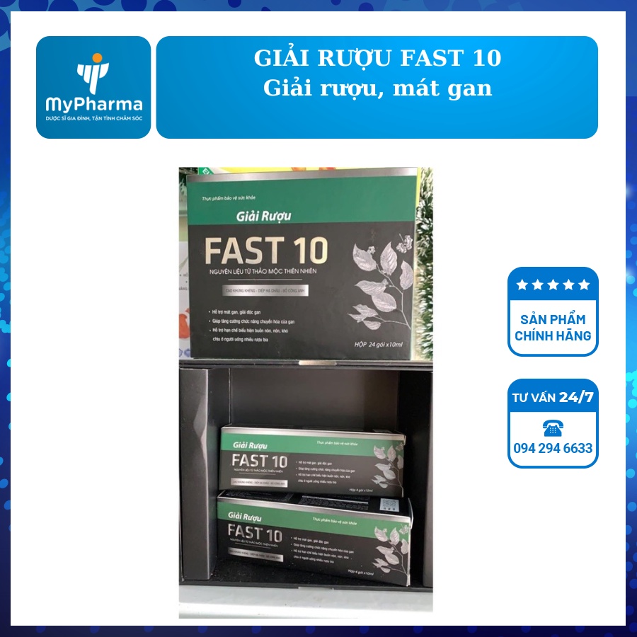 Giải rượu Fast 10 – Hỗ trợ chức năng gan, giảm buồn nôn khi uống rượu (Hộp nhỏ 4 gói)