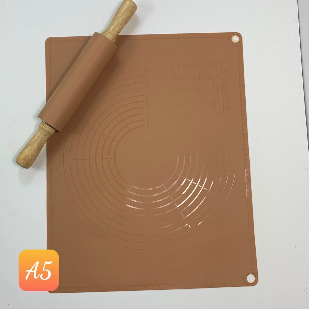 /-rose Set thảm nhào bột + cây lăn bột