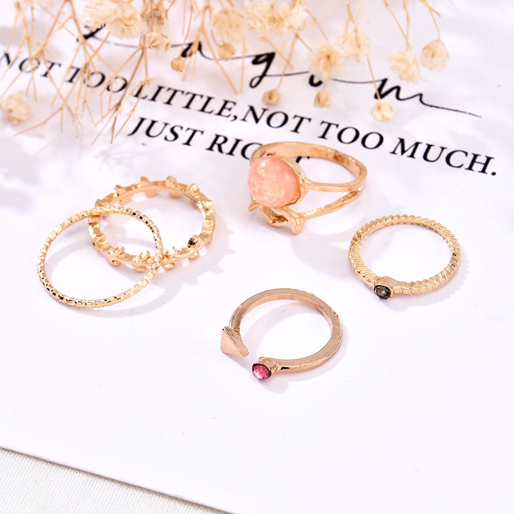 Set 5 nhẫn họa tiết tam giác vàng kiểu dáng đơn giản thời trang dự tiệc cho nữ