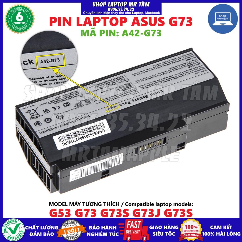 Pin Laptop ASUS G73 (A42-G73) 4400mAh - 8 CELL - G73 G73S G73J G73JW G73JH G73SW