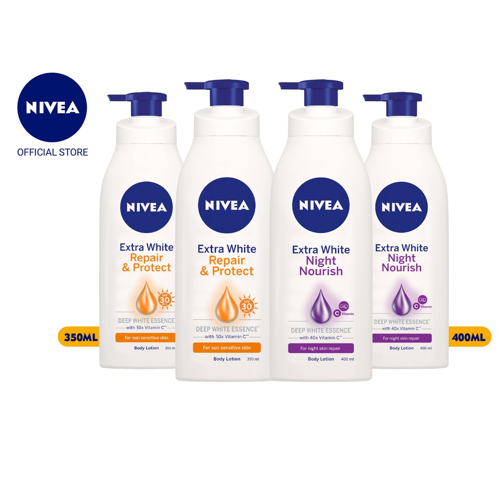 Bộ 4 Sữa dưỡng thể trắng da Ngày &amp; Đêm NIVEA ( 350ml/2 chai + 400ml/2 chai ) - 88311+88126