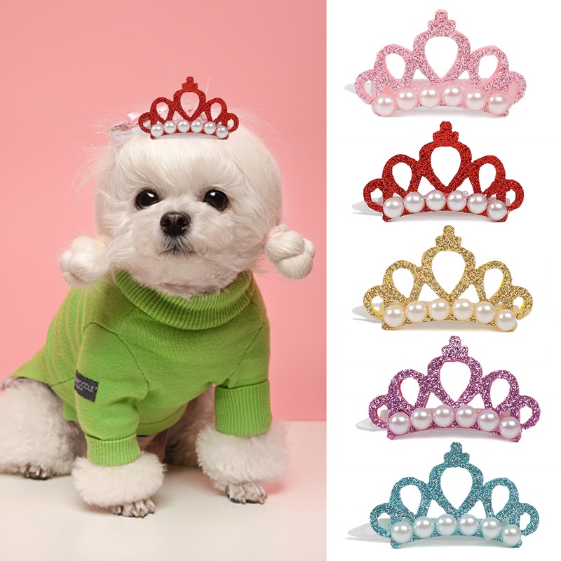 New Pet Crown Pearl Hair Clip / Cute Dog Cat Head Flower / Pet Hair Accessories