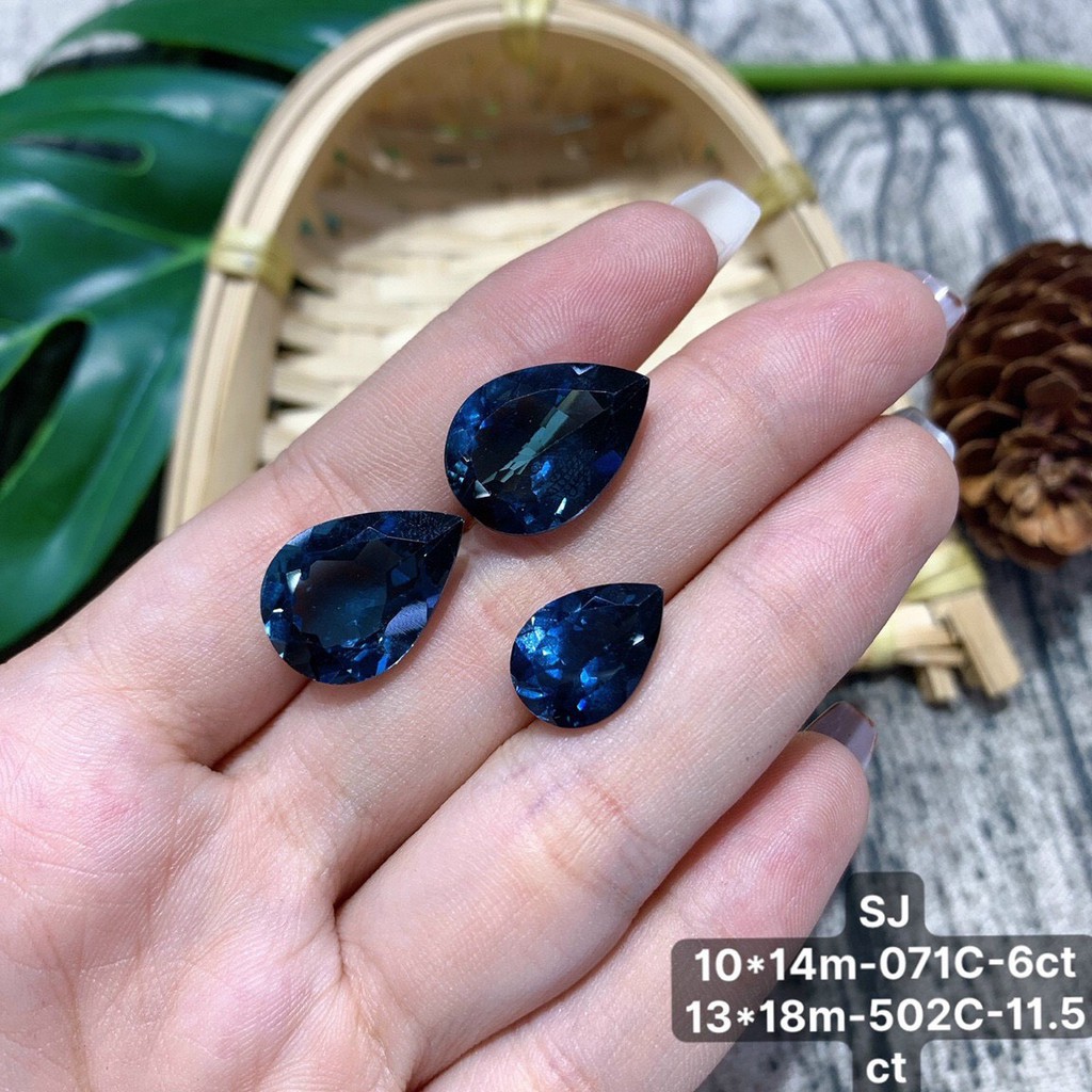 Mặt Đá Topaz London Xanh Đủ Size Chữ nhật, Giọt Nước