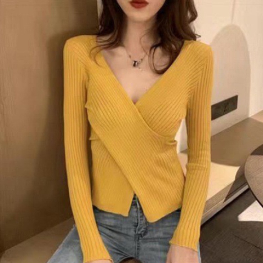 Áo Sweater dệt kim tay dài màu sắc thanh lịch cho phái nữ