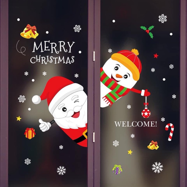 Decal trang trí noel dán cửa kính