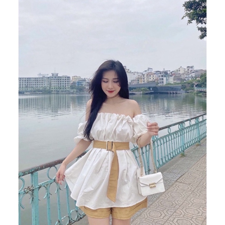 Áo trễ vai tay phồng - áo trễ vai bánh bèo dễ thương_068 nội y xanh chất đẹp giá tốt