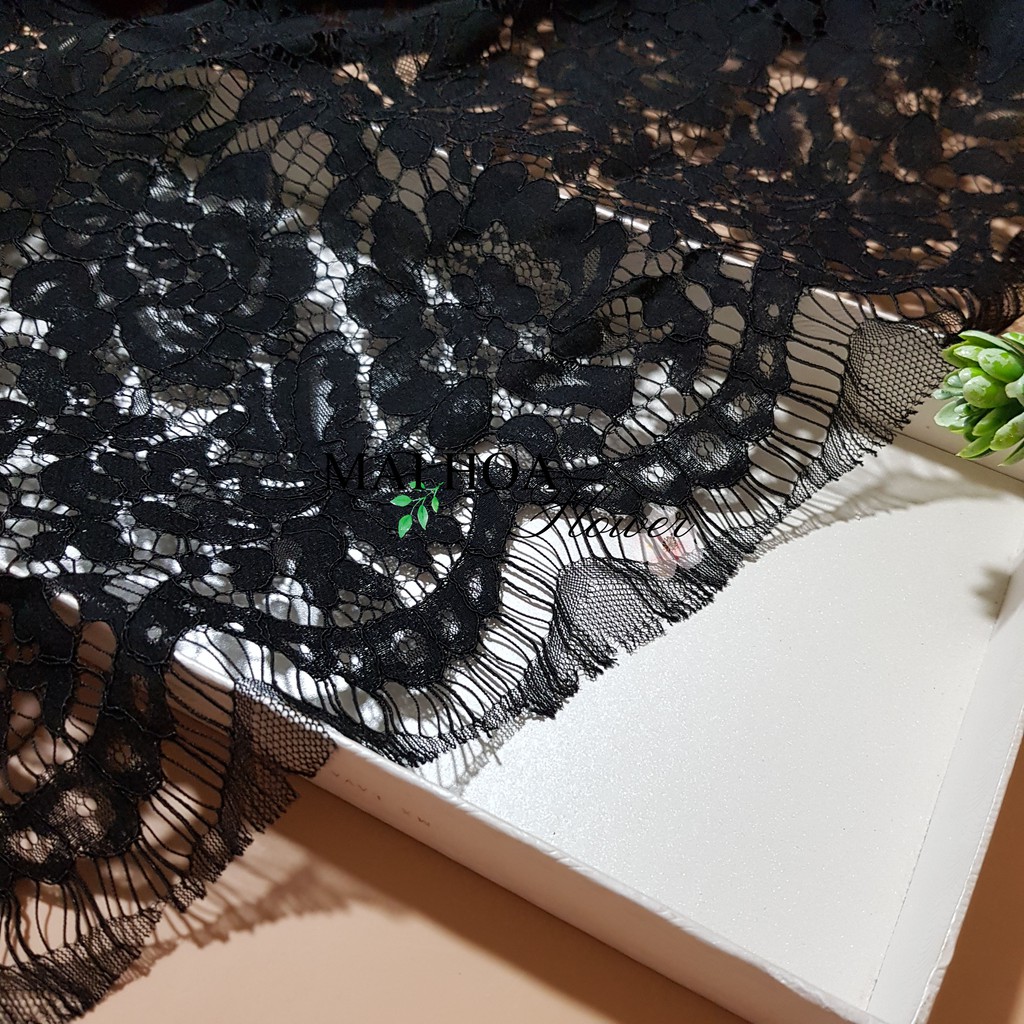 Vải ren đen dùng làm vải may đồ chất mềm mại có co giãn 150x150cm, Maihoaflower