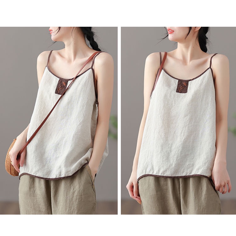 Áo Sát Nách Chất Liệu Cotton Lanh Thêu Họa Tiết Cho Nữ