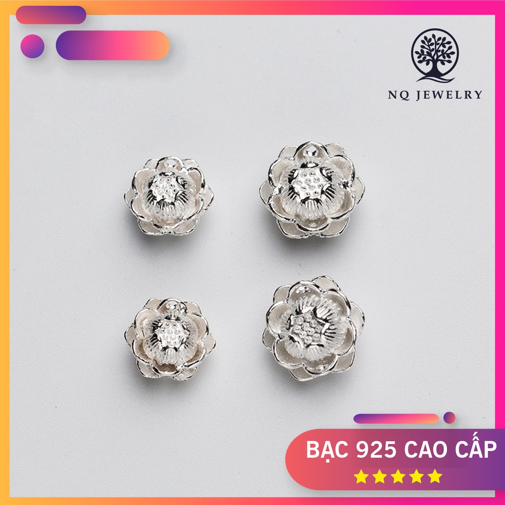 Charm bạc sen hoa xỏ ngang (bạc trắng)