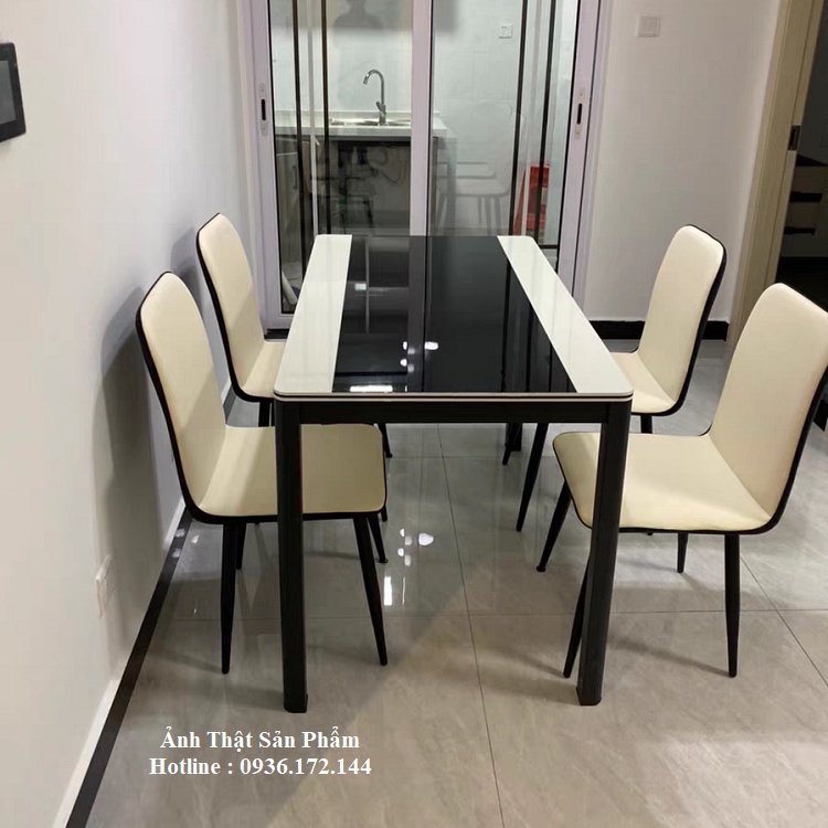 Bộ bàn ăn 6 ghế mặt kính cường lực vân đá cao cấp - Bộ bàn ăn 4 ghế và 6 ghế da decor phòng ăn gia đình Có Ảnh Thật