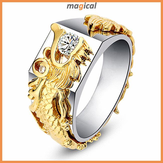 Nhẫn Unisex đính đá hình rồng phong cách cổ điển