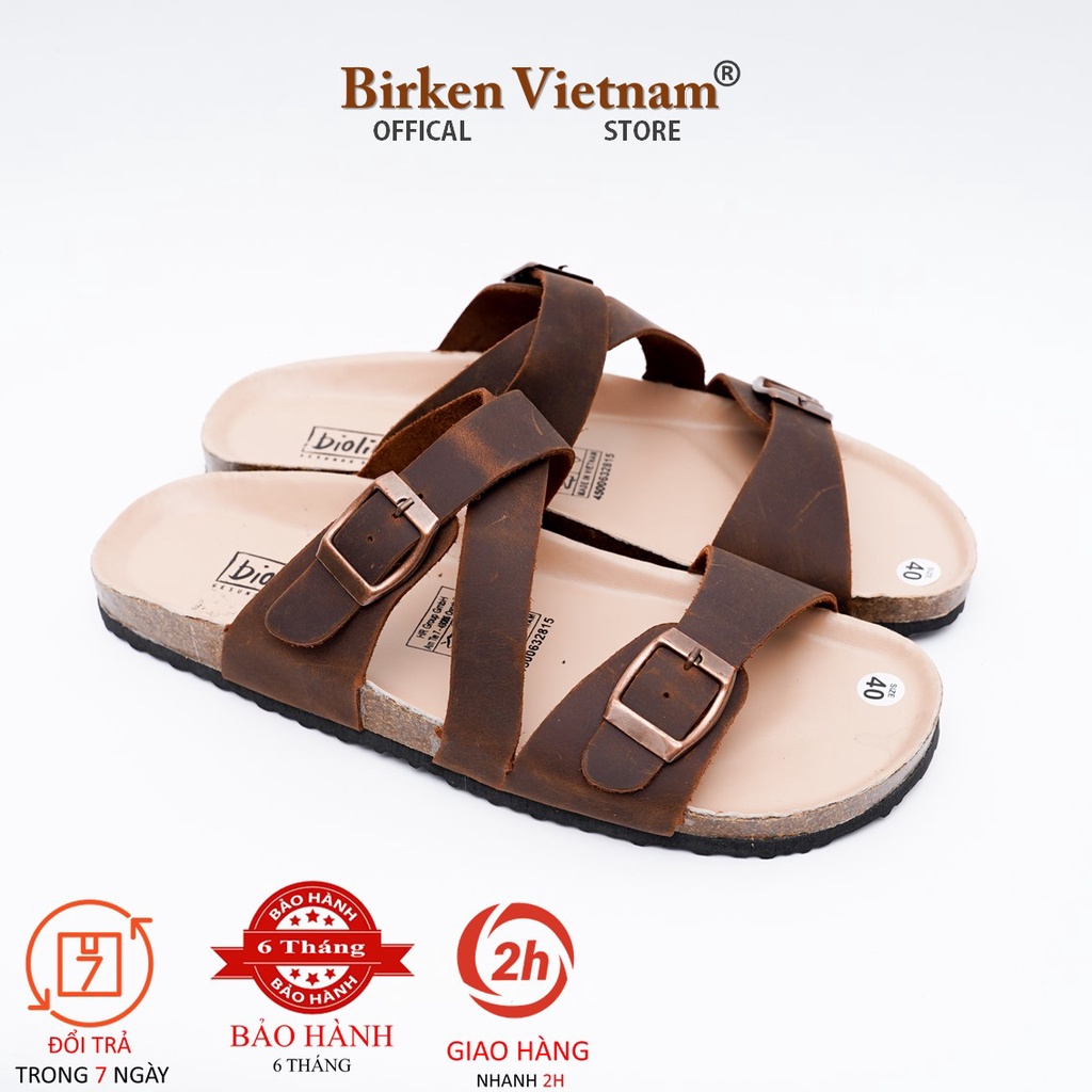 [ New Style ] MÃ DK25 Sandal DA BÒ Đế Trấu Lót PU Chống Nước Quai Đan Chéo Unisex Birken Vietnam Bioline