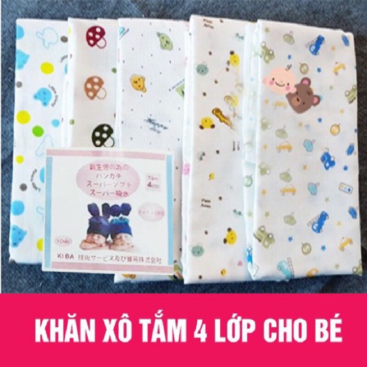 Khăn tắm xô in hoa văn 4 lớp - 2 lớp cho bé