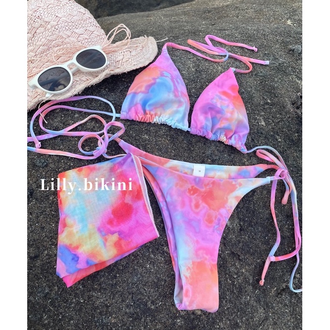 Bikini basic 2 mảnh có khăn quấn vải loang siêu xinh