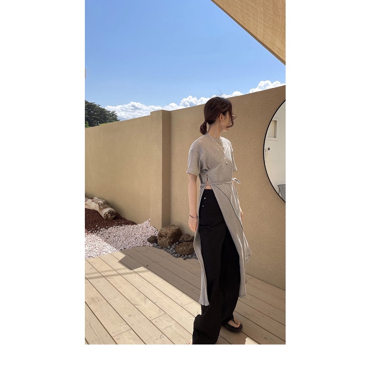 Áo nữ cổ tròn tay ngắn dáng dài thời trang hè Hàn Quốc