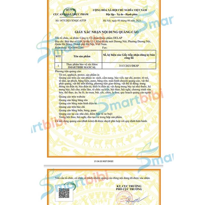 Smartbibi Maxcal.Bổ Sung Canxi,Vitamin D3k2 Giúp Hấp Thu Canxi Xương Răng Chắc Khỏe