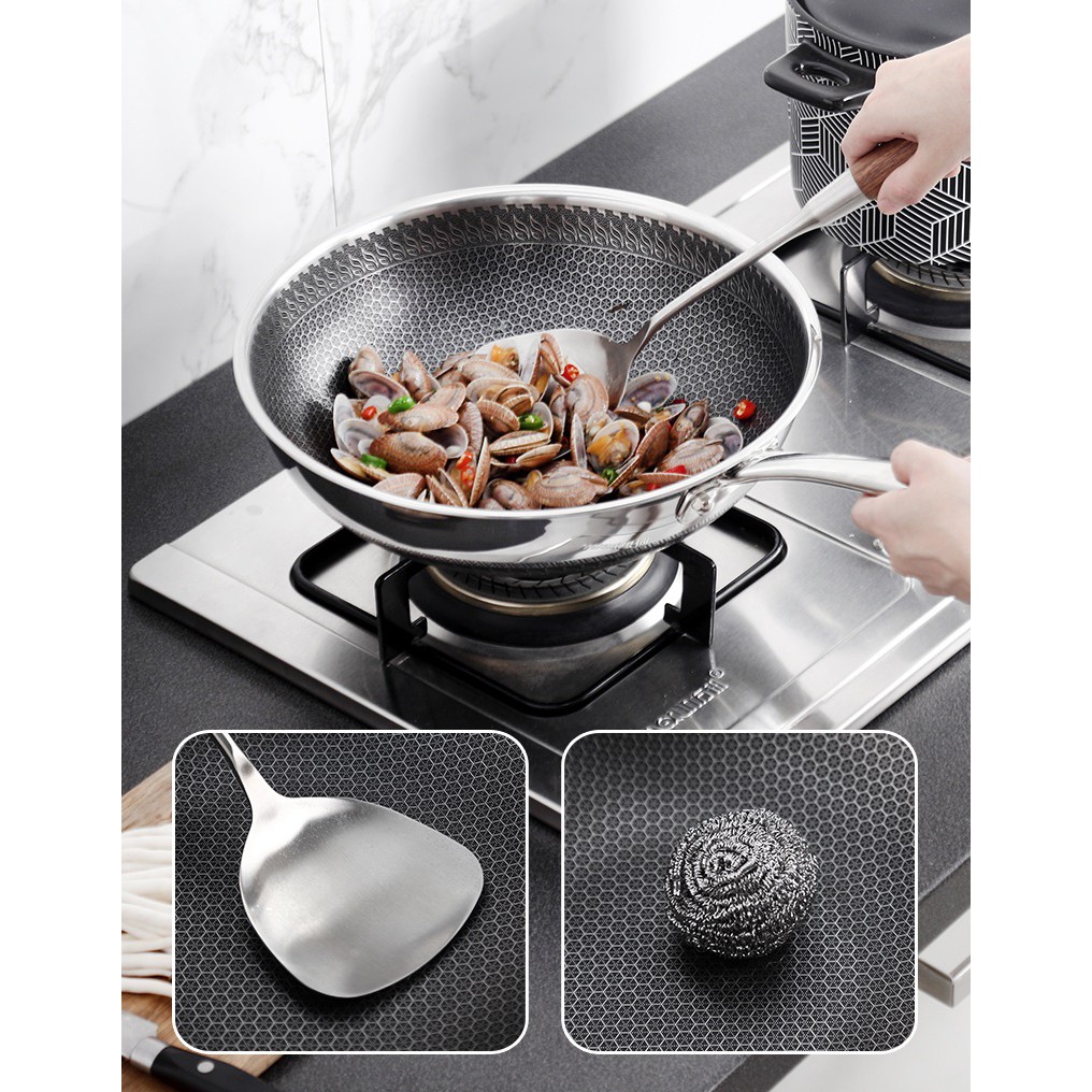 Chảo Xào Chống Dính Inox 304 Có Nắp Kính - Onlycook - 55x32x9cm (ĐK:32cm), 2540g