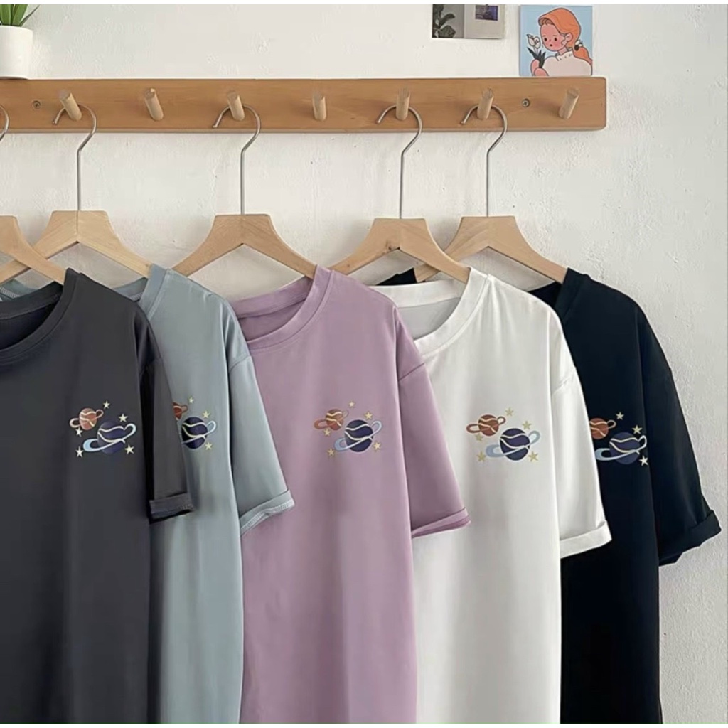 Áo thun logo vũ trụ dạng áo phông unisex cổ tròn cotton 45-75kg ZURAVN